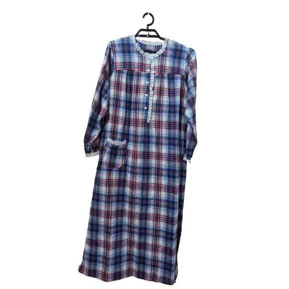 Vintage Carole Plaid Nightgown With Pockets & Lace Trim Size L - Picture 1 of 7